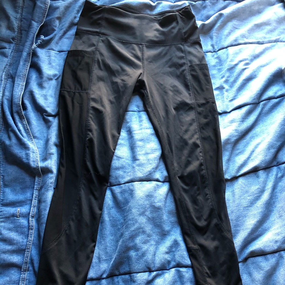 Black Spandex Feel Leggings With Net